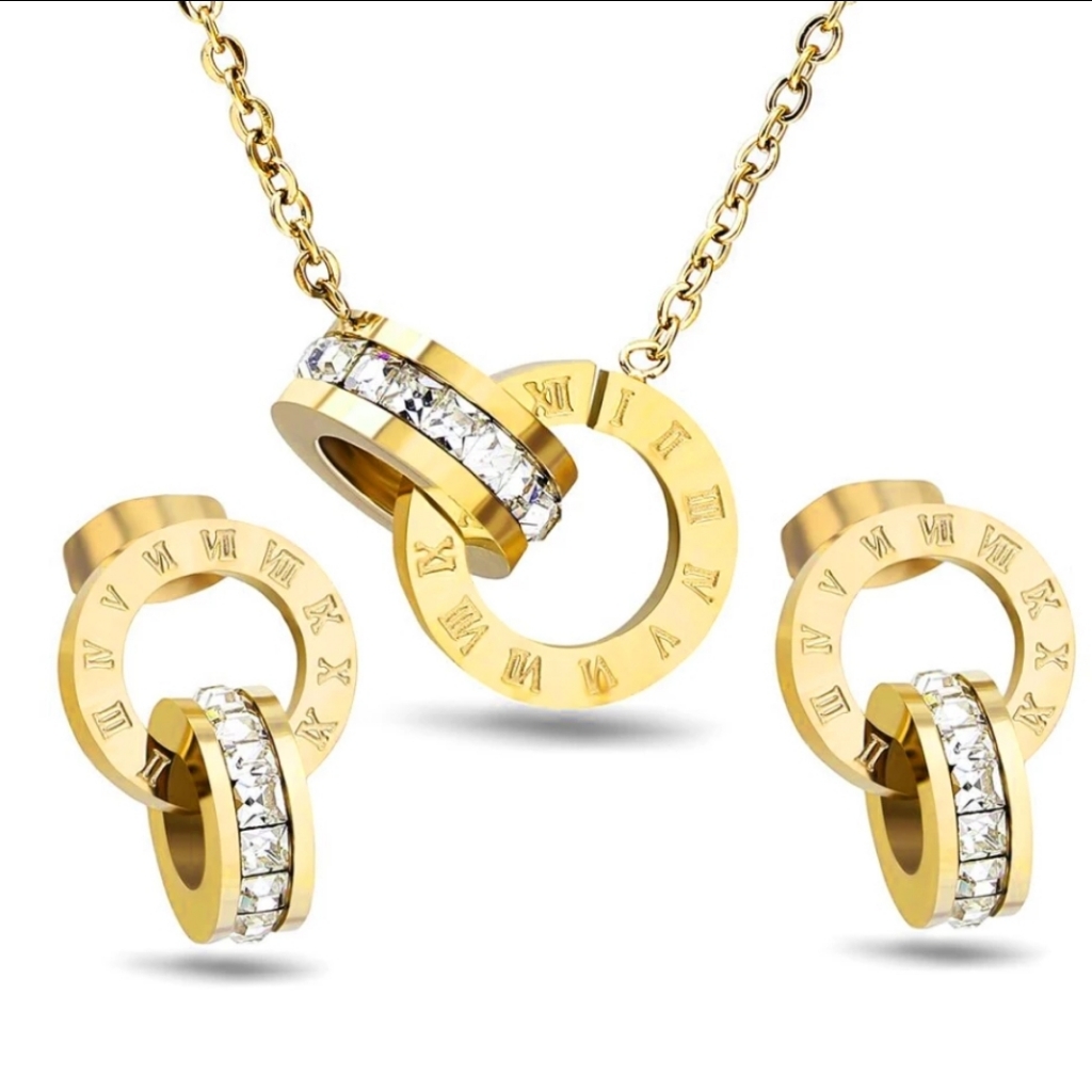 Gold Roman Numeral Jewelry Set